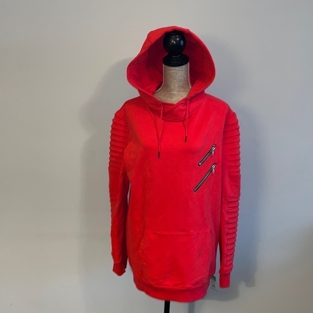 NANA JUDY MONTANA HOODED MOTO SWEATSHIRT SIZE MEDIUM RED WITH ZIPPERS. EXCELLENT